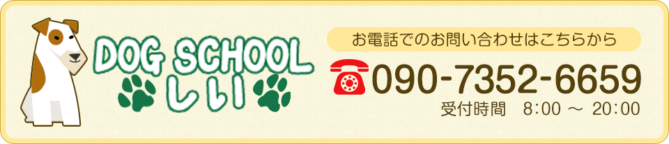 DOGSCHOOLしい お電話でのお問い合わせはこちらから TEL:090-7352-6659